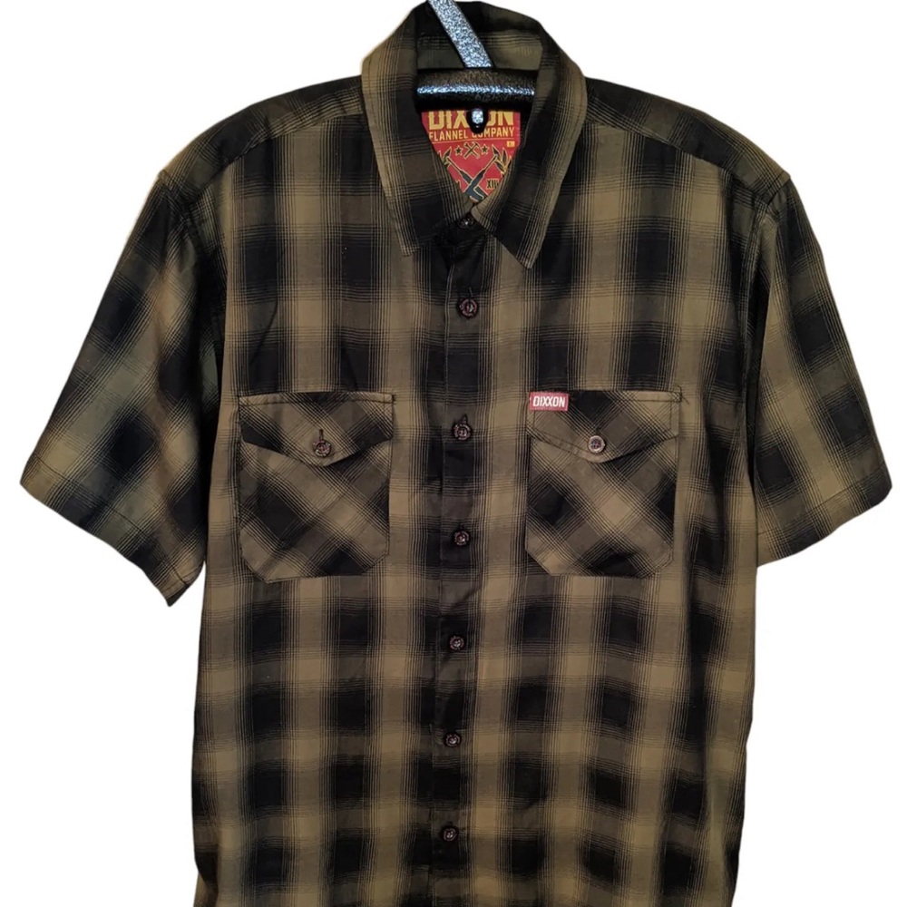DIXXON The Corps Button Up Shirt Bamboo Polyester Plaid Mens Size LARGE.